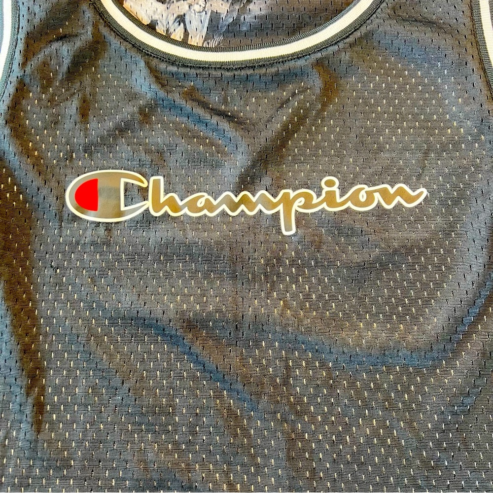 CHAMPION Cropped Mesh Reversible Basketball Jersey Tank Top, Black / Floral, S‎ - Picture 3 of 15